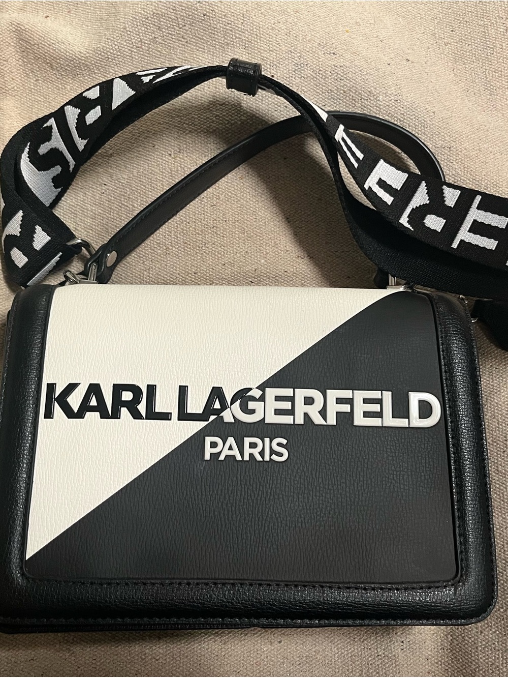 Karl Lagerfeld Black & White Diagonal Logo Shoulder Bag